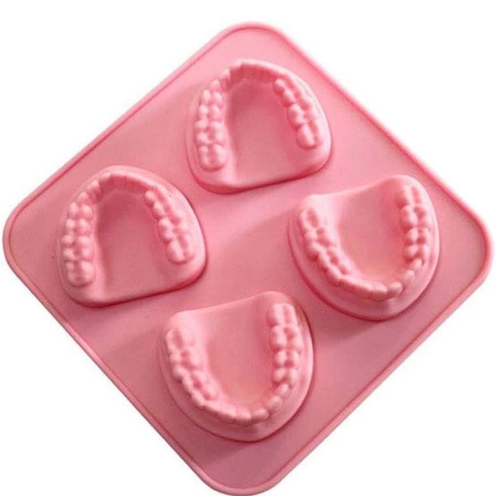 Pink Dental Dentures Mold Silicone Ice Cube Tray